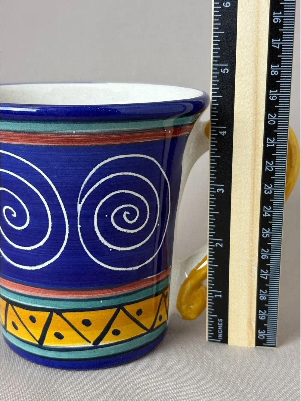 Pier 1 Italian Swirl Mug Hand Painted Earthenware Blue Yellow Italy Large Cup